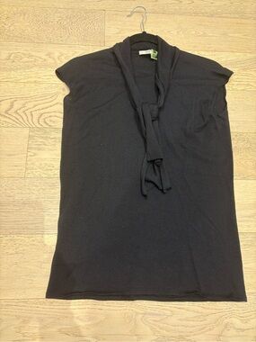 Prada Black Tie-Neck Short Sleeve Top